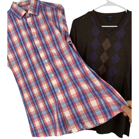 Lot Of Two Mens Medium Plaid Button-Up Shirt & Argyle Sweater 8878 - Picture 10 of 15